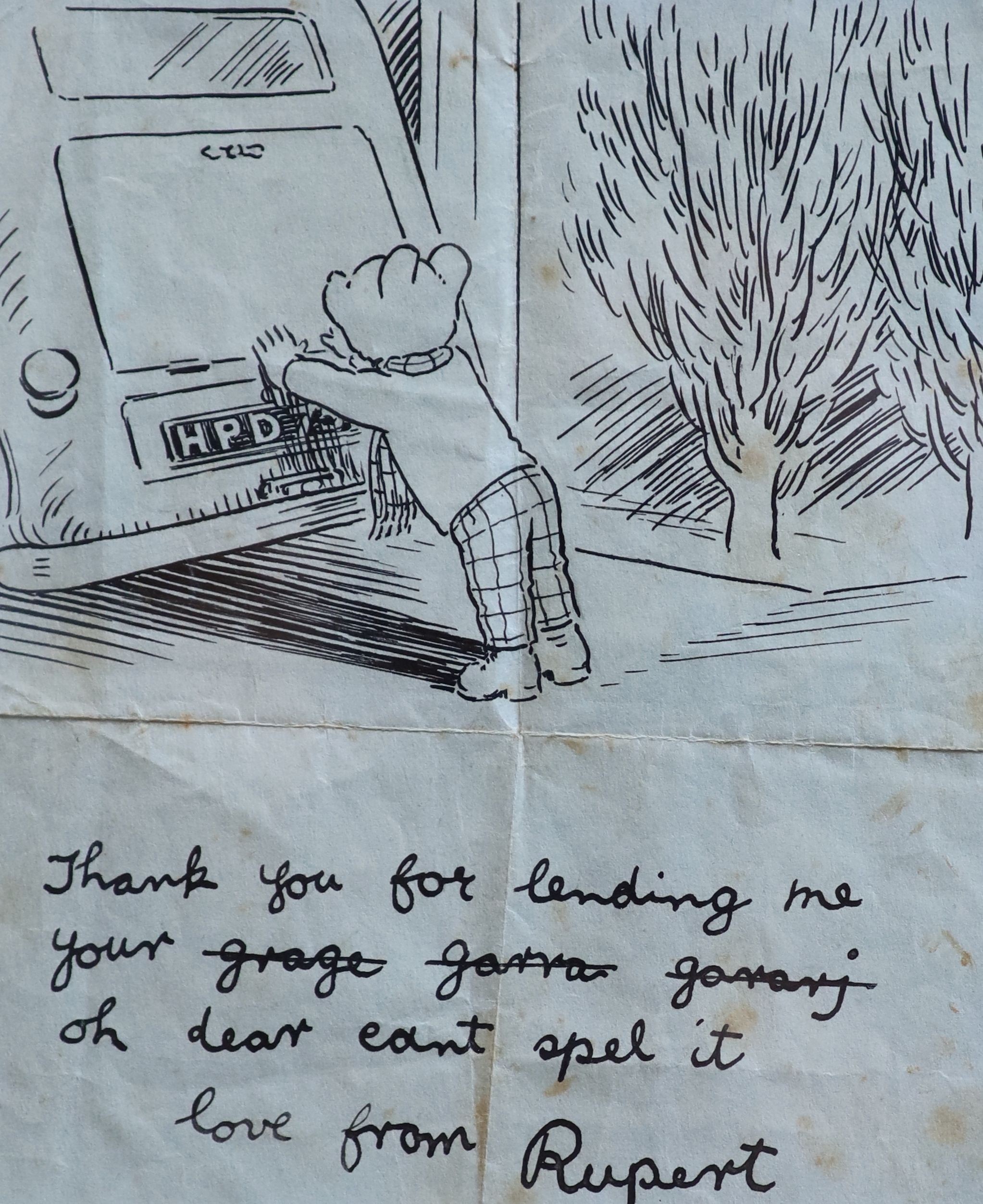 Alfred Bestall, British, (1892-1986) two original bespoke drawings of Rupert The Bear, each dedicated to the vendor 8.5 x 11.5 and 16 x 13cm.